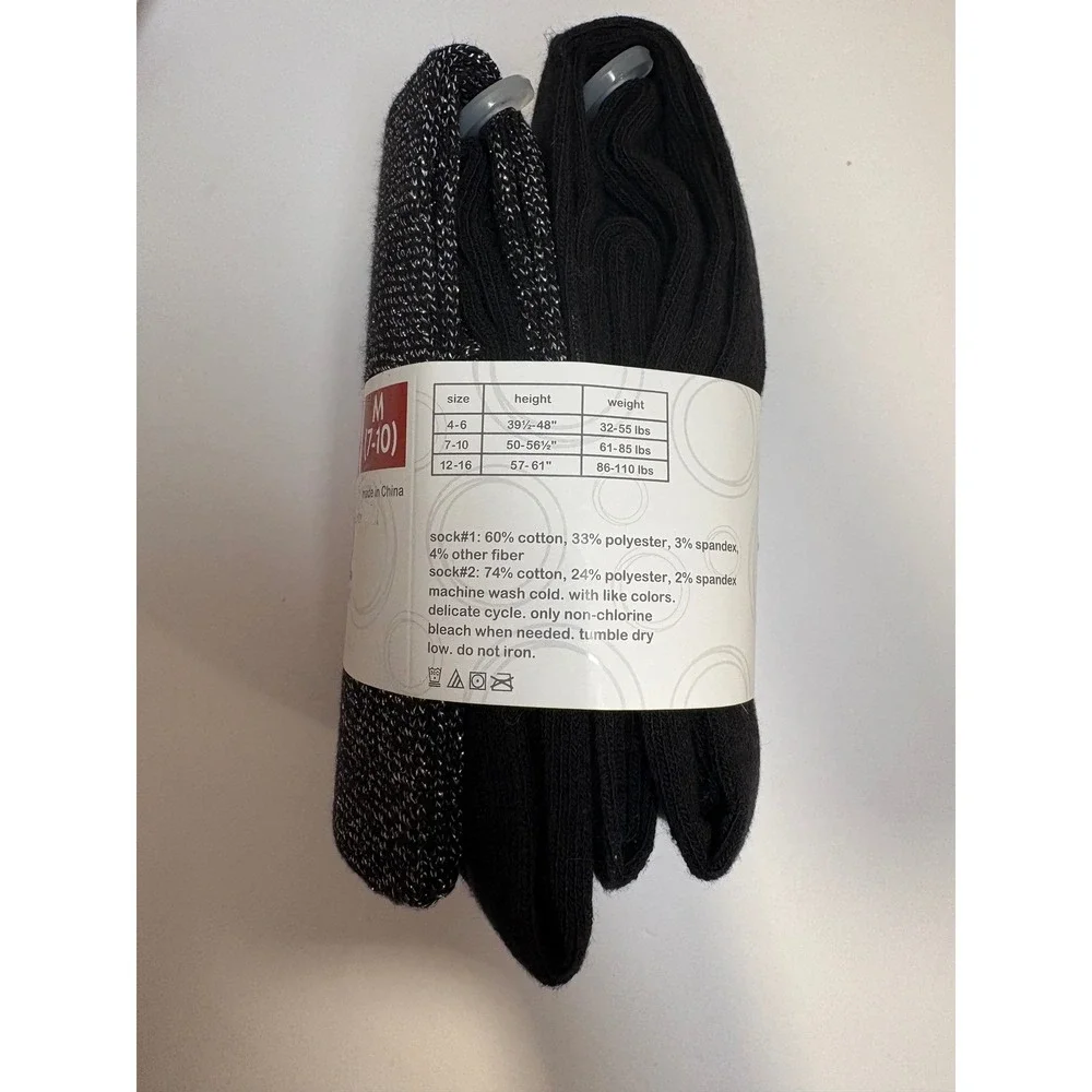 Wonder Nation Girls Heavyweight Footed Tights 2 Pack Black Silver Size M‎ 7-10